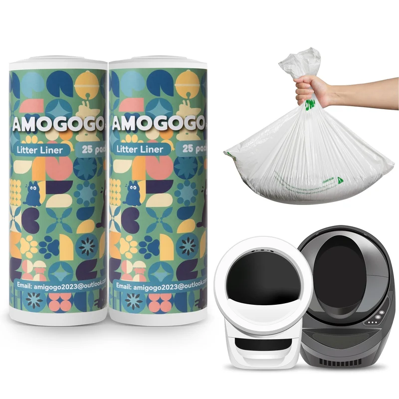 AMOGOGOPET – Sacs-poubelle pour Litter Robot 3/4/5, 50 pcs, étanches, blancs, 67 x 56 cm