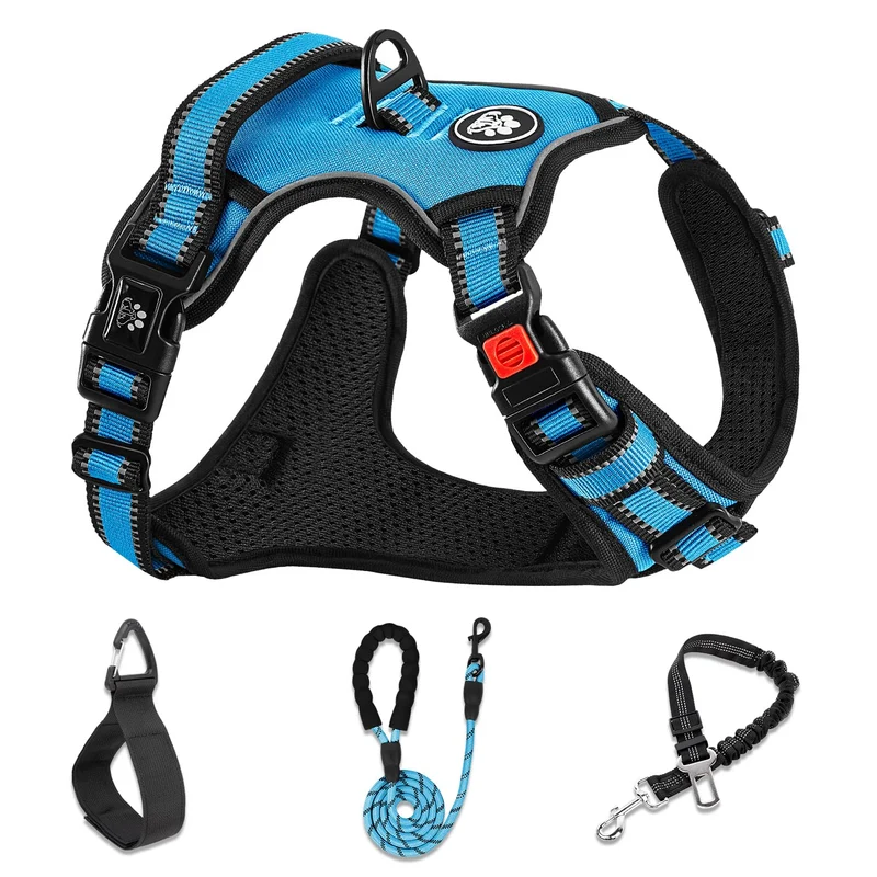 NESTROAD Harnais sans tir pour chien – Veste Oxford ajustable avec laisse bleu moyen
