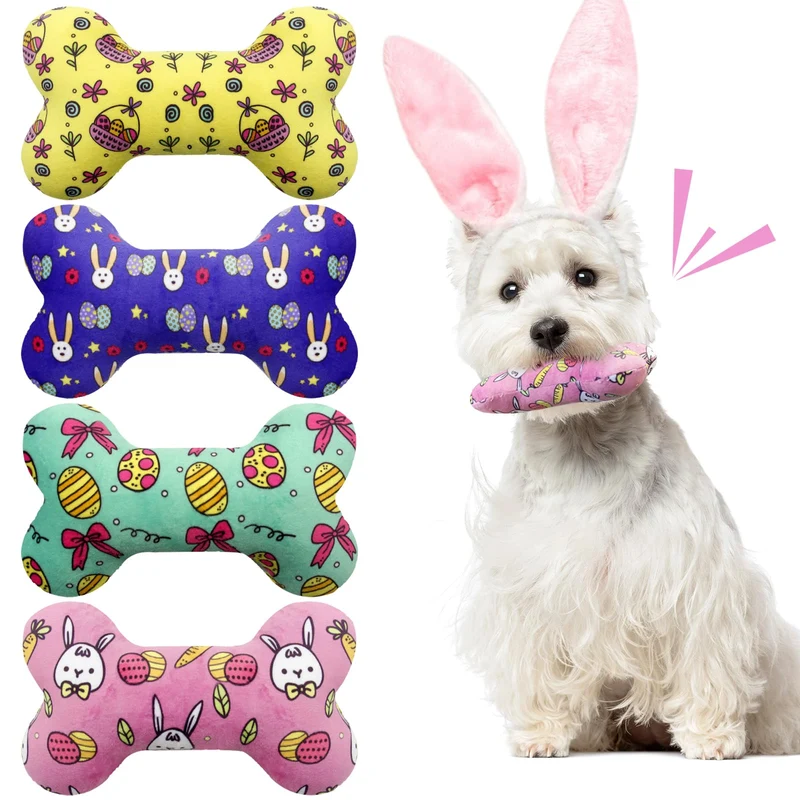 Lepawit - Jouets Os Peluche à Sifflement (Lot de 4) pour Chiens Petits et Moyens – Pâques