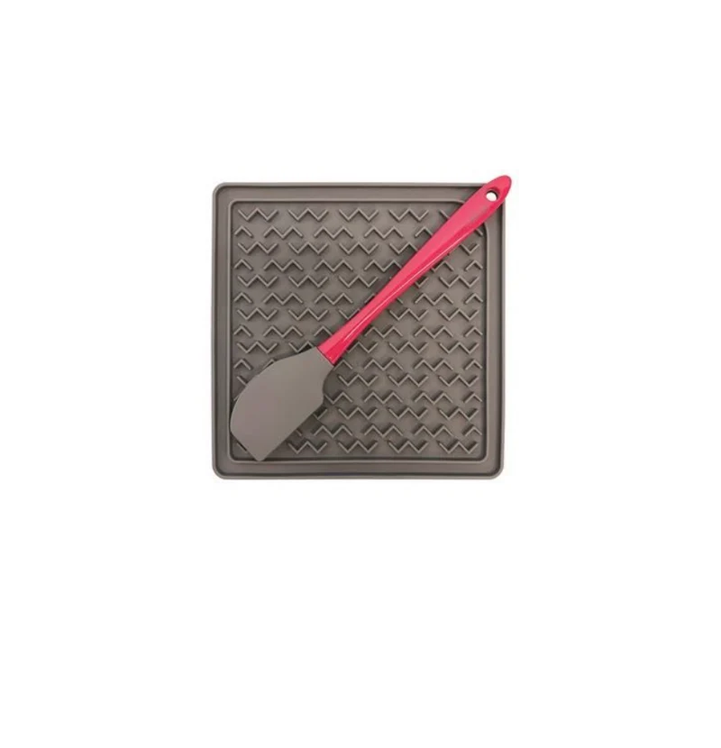 Messy Mutts Tapis D'alimentation Thérapeutique En Silicone (avec Spatule) - Gris - 8"x8"