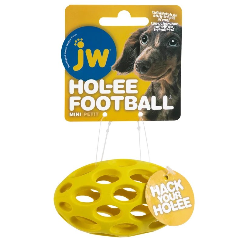 JW Pet Hol-ee Football Mini — Balle-puzzle en caoutchouc naturel (5,25 po) pour chien