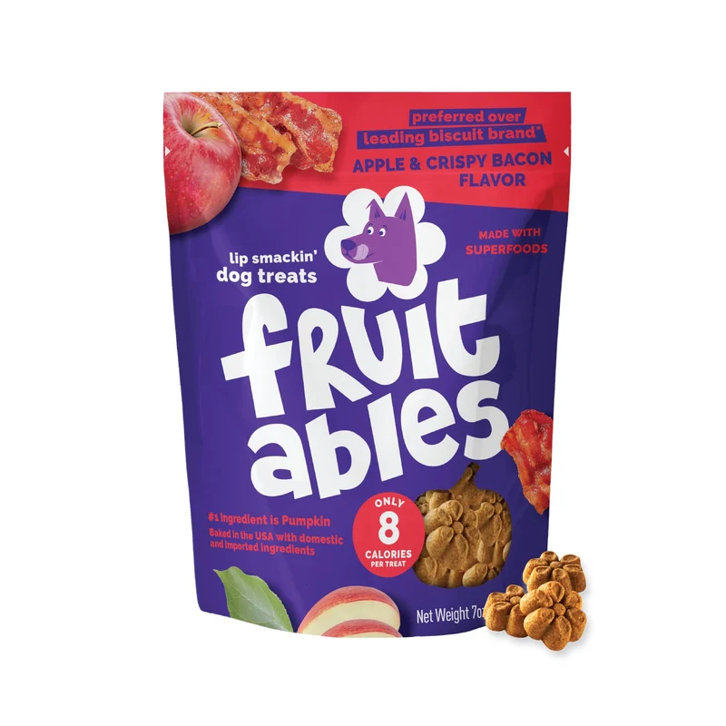 Fruitables Friandises pour Chiens – Saveur Pomme et Bacon, Faible Calories, Sans Blé/Maïs/Soja, 7oz, Fabriqué aux États‑Unis