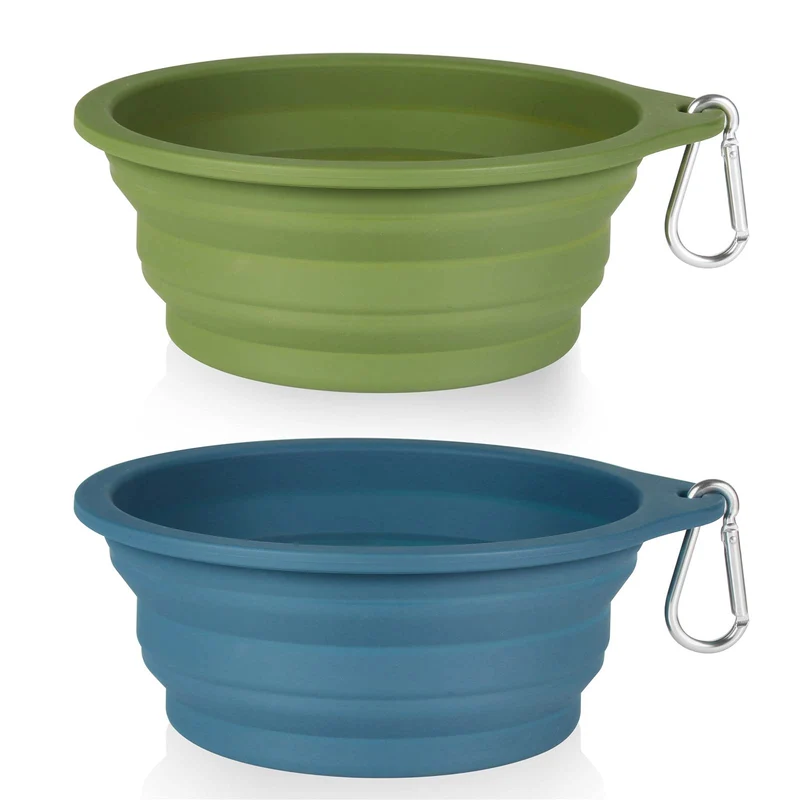SLSON Duo de Gamelles Pliables pour Chien – 600 ml, Sans Bord Plastique, Attache Intégrée, Voyage