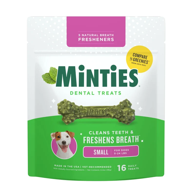 Minties Os Dentaire pour Chiens – Petite Taille (5-25 lb), 16 Os, Haleine Fraîche