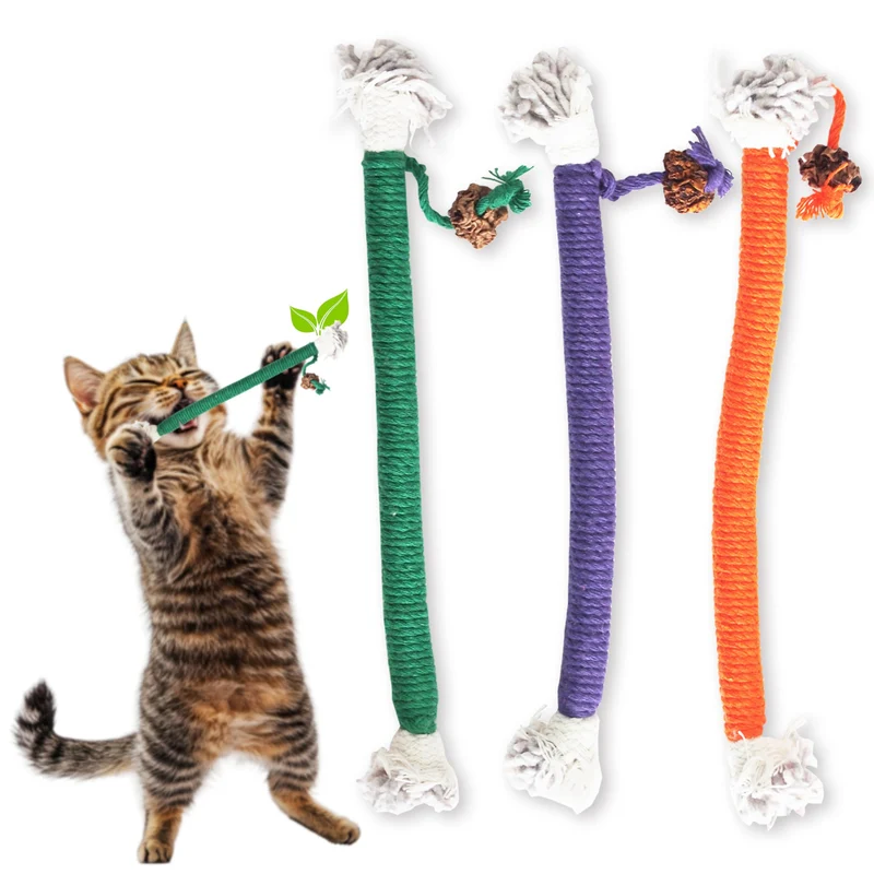 LEKEWPET Jouets à mâcher pour chat – Pack de 3 en corde sisal, jeu interactif et entretien dentaire possible