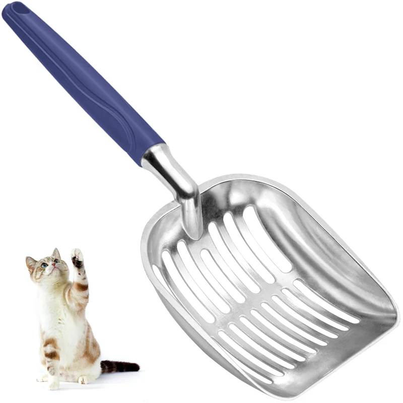 Showvigor Pelle à litière pour chat – Tamis profond en alliage aluminium, manche plastique – Bleu foncé