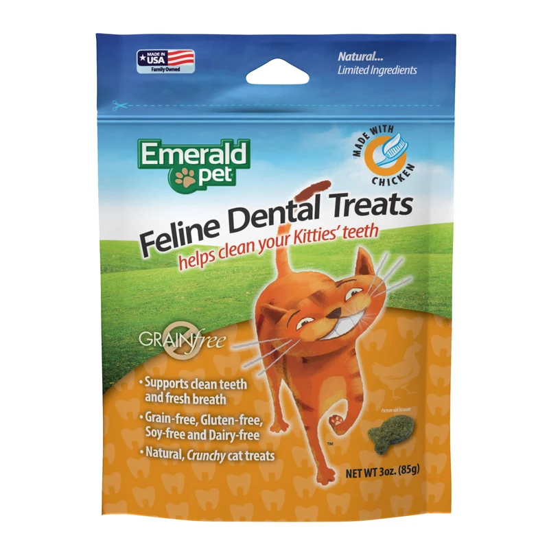 Emerald Pet — Friandises dentaires félines croquantes et sans céréales au poulet, 3 oz