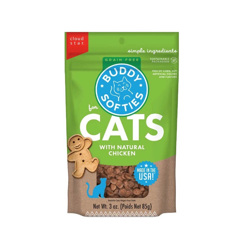 Buddy Biscuits – Friandises pour chats sans céréales tendres au poulet naturel, sachet 3 oz