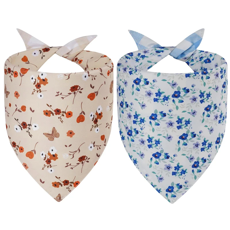 Agroon Bandanas Chien Printemps – 2 Pièces, 4 Motifs Fleurs, Triangles Réversibles