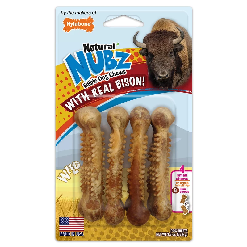 Nylabone Nubz Wild – Friandises naturelles pour petits chiens, Saveur Bison, Fabriqué aux États-Unis (4 pièces)