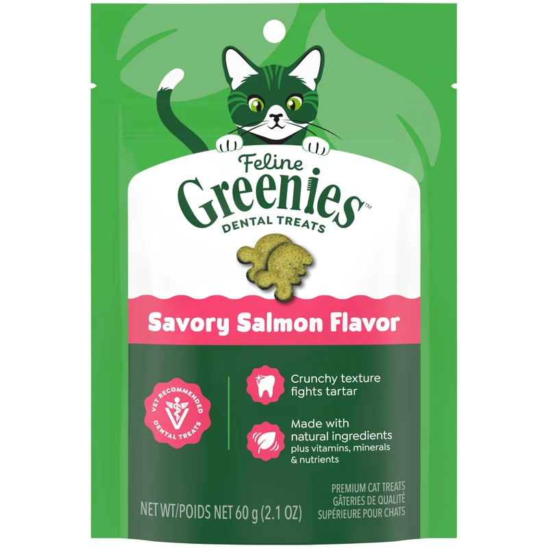 Greenies Chat – Friandises Dentaires Naturelles au Saumon pour Chats Adultes, Recommandées par les Vétérinaires, 2,1 oz