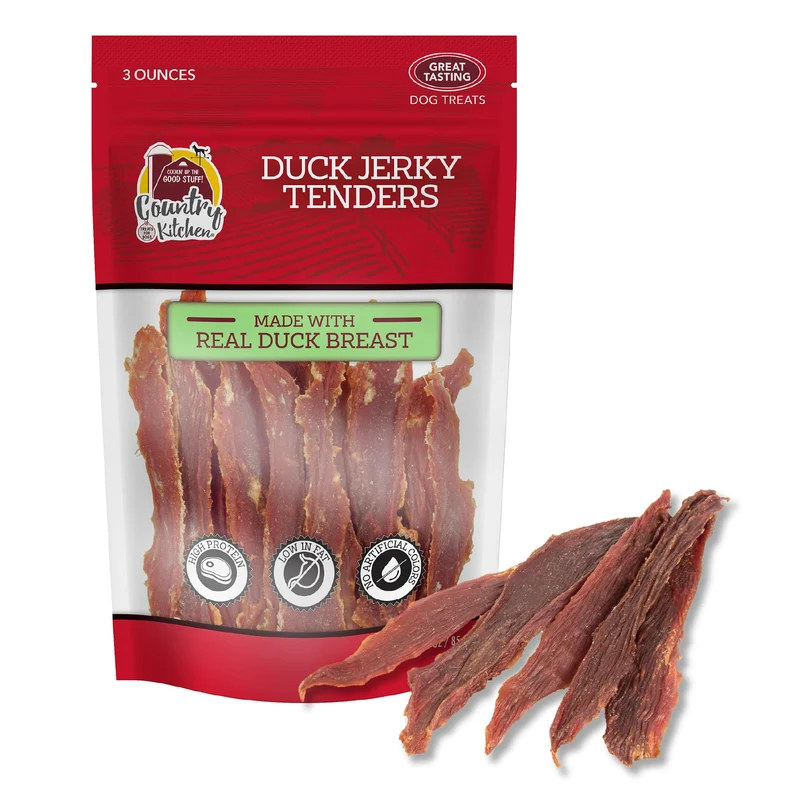 Country Kitchen Friandises Canard Jerky Tenders – Haute Protéine, Faible Gras, Sans Colorants Artificiels – 3 oz