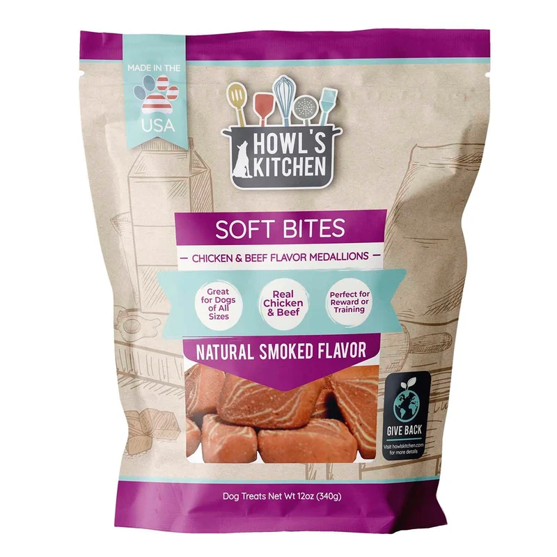 Howl's Kitchen Soft Bites – Friandises molles au poulet et bœuf, sans cuir brut, pour chiens de toutes tailles