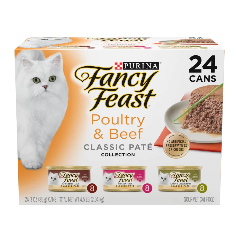 Fancy Feast Pâté pour Chat – Collection Sans Céréales (Poulet et Boeuf) – Pack 24 x 85 g