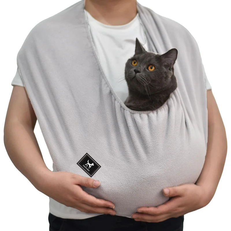 PAWPUBBY Porte-chat en polaire douce – Sling sans boucle, câlins intérieurs, 3-13 lbs, Gris clair