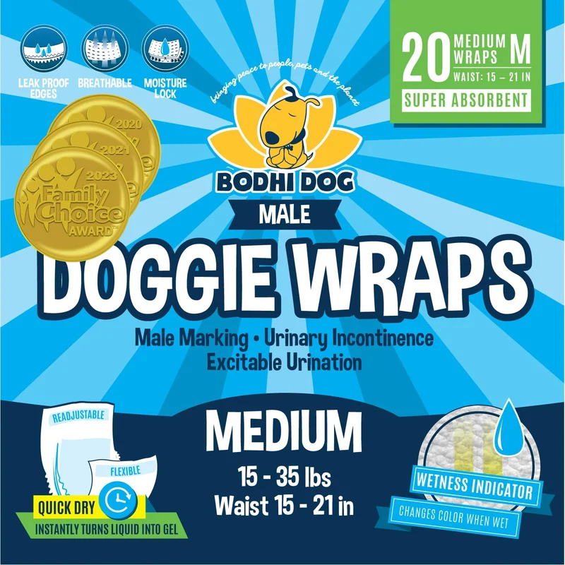 Bodhi Dog Couches urinaires mâle – Absorbantes et étanches, ajustables (Taille Moyenne, 20 unités)