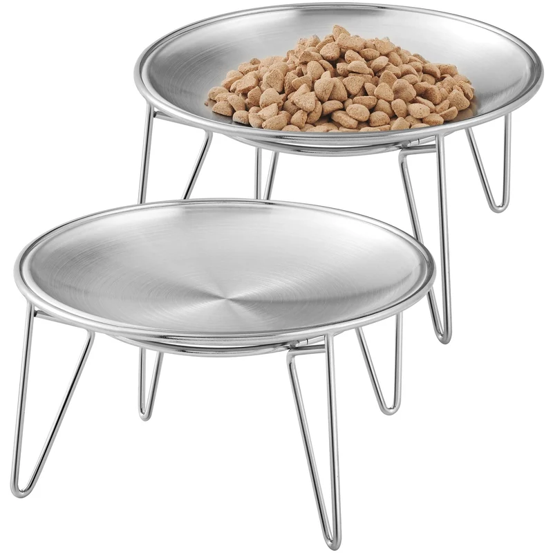 Wellbro – Gamelles Chats en Inox sur Support, Ensemble de 2 Pièces
