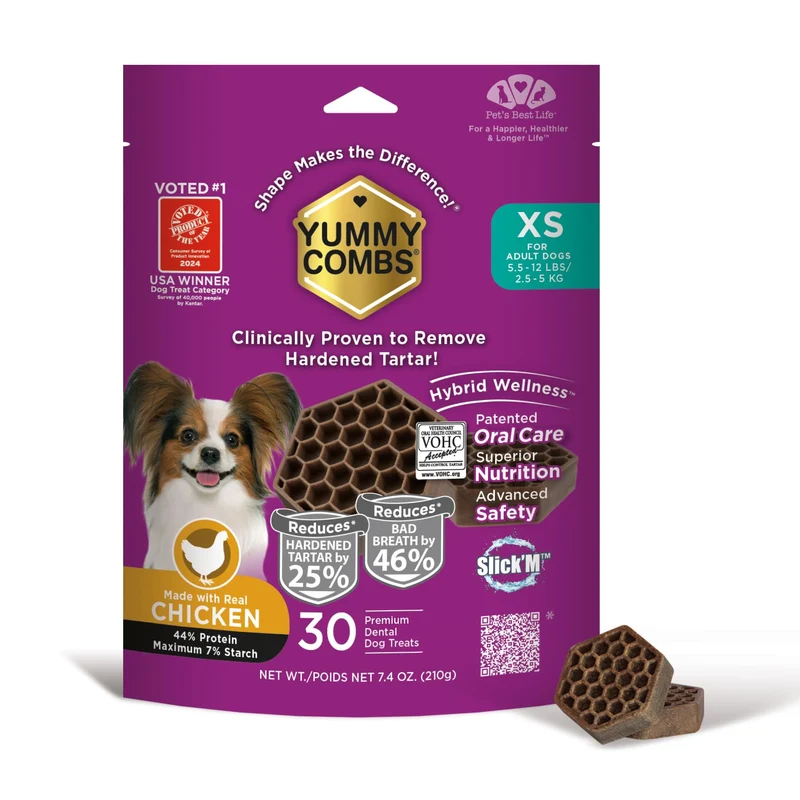 Friandises dentaires Yummy Combs – Approbation VOHC, tartre et dents propres – Poulet riche en protéines (Mini Pack 30 pièces)