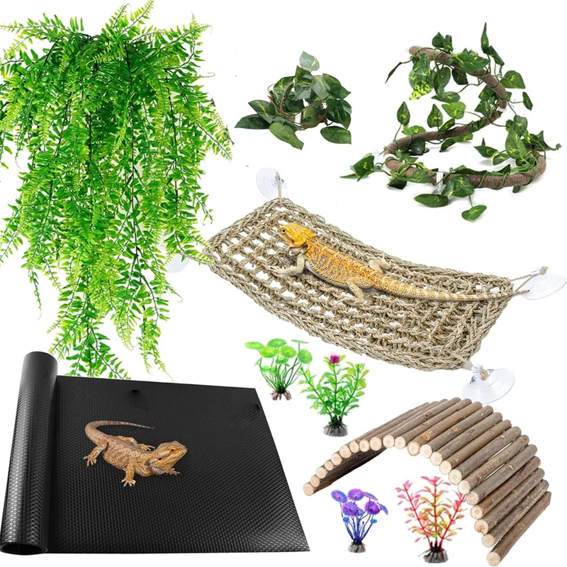 TankMatDecor Ensemble Accessoires Terrarium Reptiles — 10 Pièces pour Dragon Barbu et Gecko Léopard