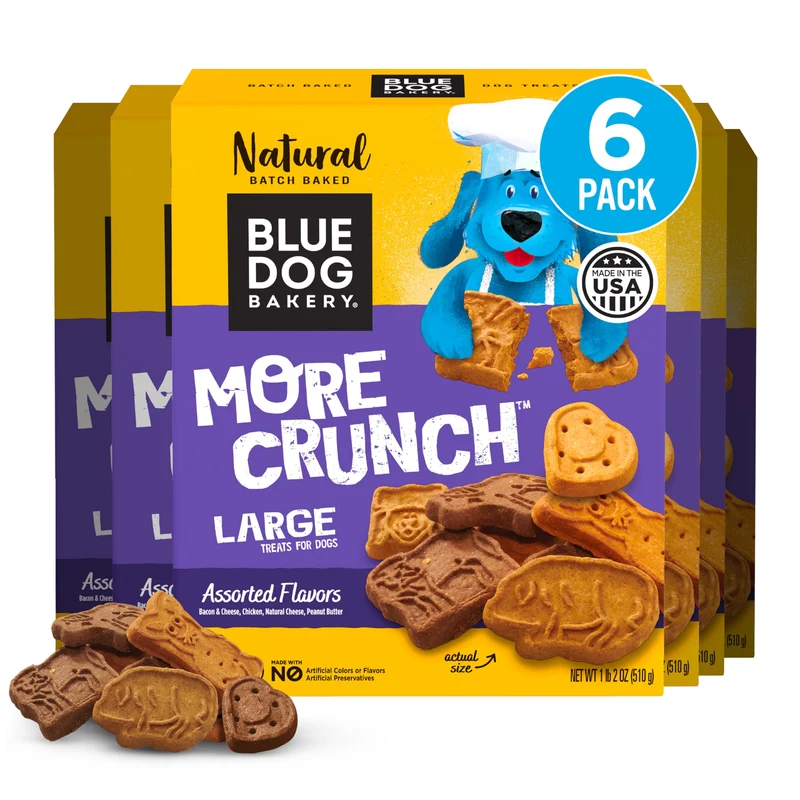 Friandises naturelles pour chiens Blue Dog Bakery – Plus croustillantes, assortiment varié, boîte de 510 g, lot de 6