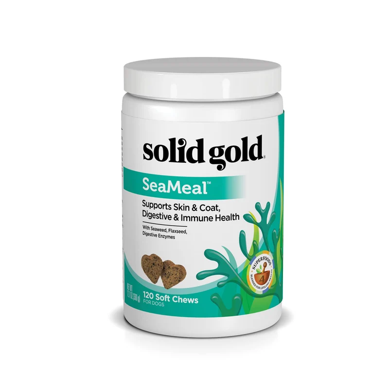 Solid Gold SeaMeal – Multivitamines à base d’algues marines pour chiens et chats – Oméga 3, Digestion, Immunité, Peau et Pelage – 120 friandises molles