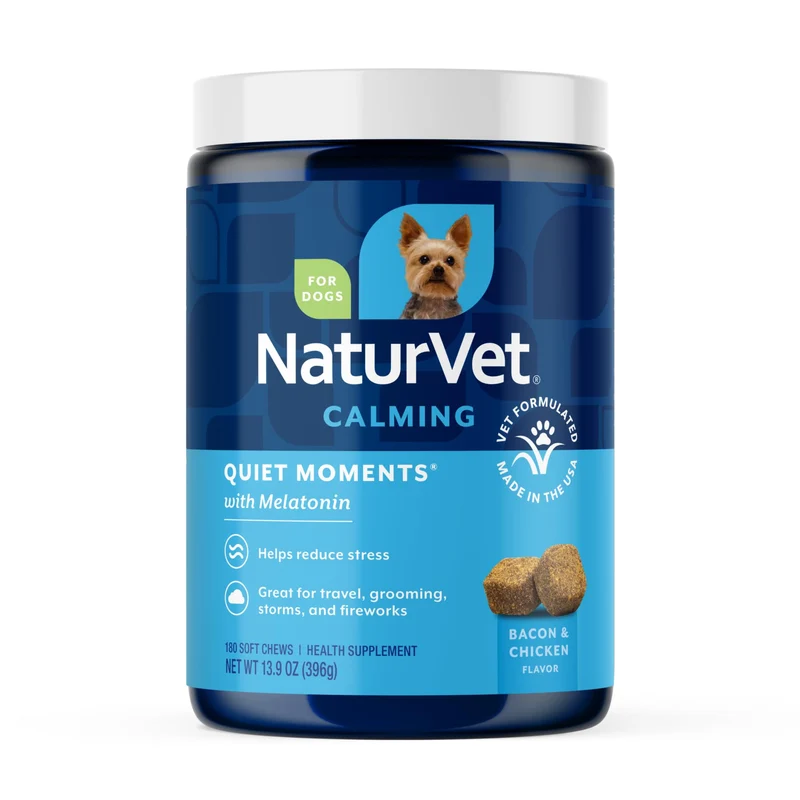 NaturVet Moments-Calmes pour Chien : Friandises Molles Calmantes à la Mélatonine – Pot de 180 Bouchées