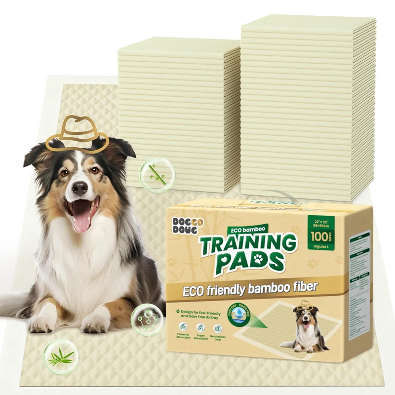 DOGGO DOUG Couches d'apprentissage pour chiots – Paquet de 100, 22x22 pouces, bambou, absorption rapide, anti-odeur, étanches