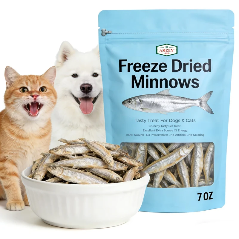 Amzey friandises 7oz - petits poissons lyophilisés pour chiens et chats | Protéines élevées et Qualité premium