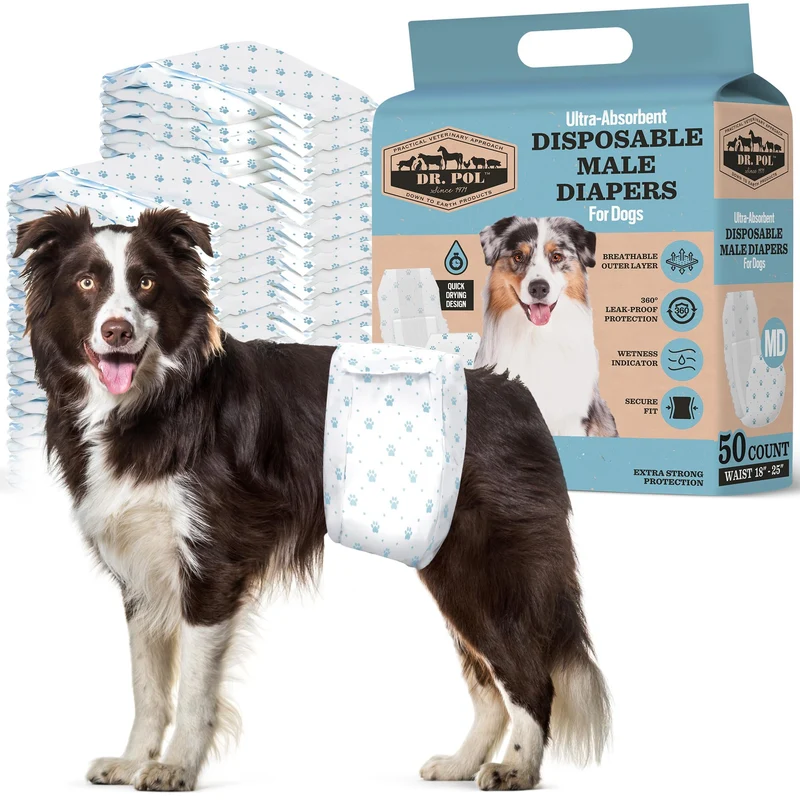 Dr Pol Couches Jetables pour Chien — Indicateur d’Humidité, Ajustables, Protection Anti-Fuites | Lot de 50