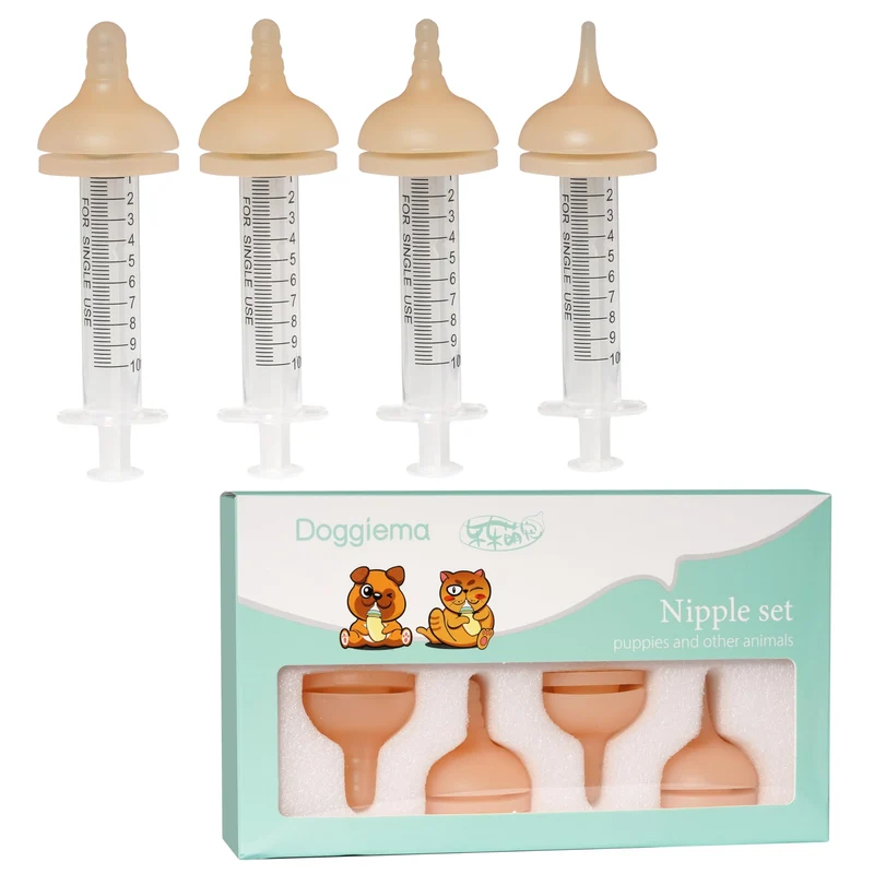 Doggiema Tétines en Silicone et Seringues – Nourrissage Chiots et Autres Animaux (4 Tailles)