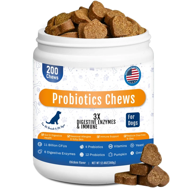 GuruAmi Probiotiques pour Chiens – Friables à mâcher, 11 milliards CFU, 200 pièces