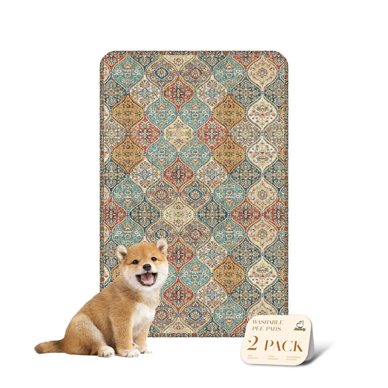 Nunubaby Tapis Pipi Lavable pour Chien – Étanche, Anti-Dérapant et Réutilisable (Cream/Multi, 61 x 91 cm)