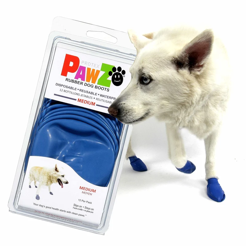 Bottes pour chiens Protex PawZ – Taille moyenne (2,5–3 po), tout temps, antidérapantes – Lot de 12, bleu
