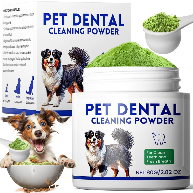 Mimo Style Poudre Dentaire pour Chien – Tartre, Haleine Fraîche – Goût Viande (Vert)