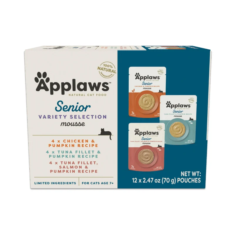 Applaws Senior – Pâté humide pour chats seniors, ingrédients naturels et protéines élevées, variété (12 sachets de 70 g)