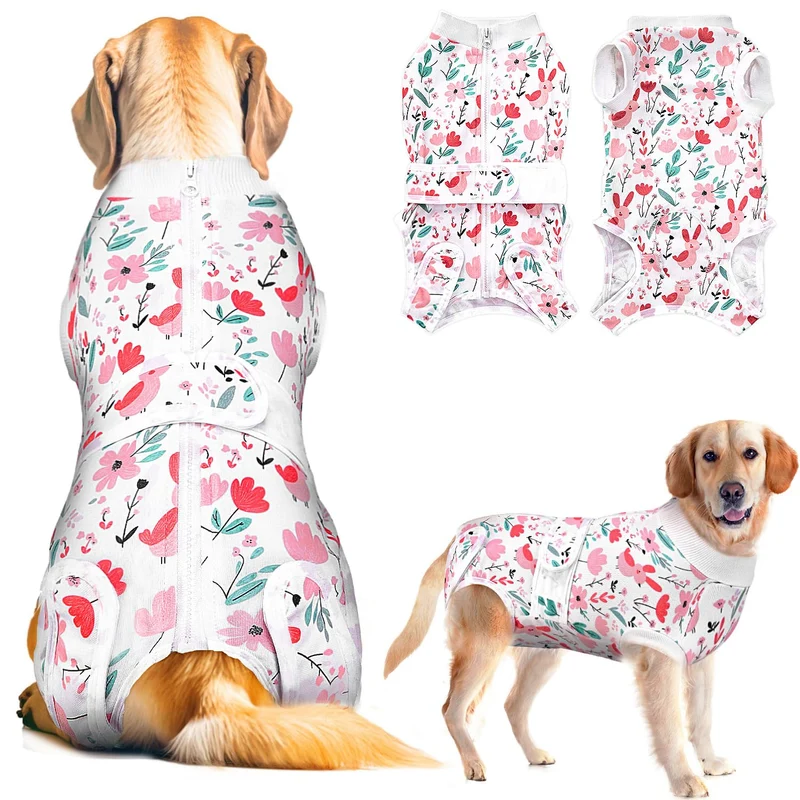 Lukovee Combinaison de récupération pour chiens – fermeture éclair dorsale, design universel, taille XL, rose