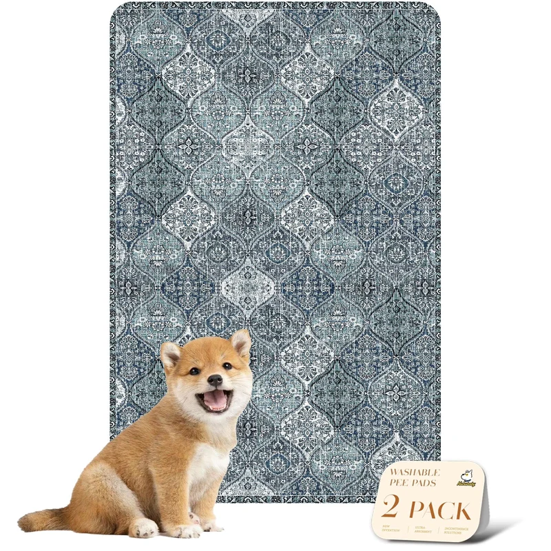 nunubaby Tapis sanitaires lavables pour chiens – anti-fuite, anti-glisse, réutilisables (Bleu/Multicolore, 24 x 36 po)