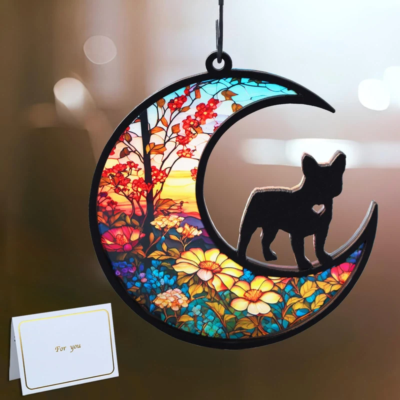 CCiaga Suncatcher Mémorial pour Chien — Bulldog Français sur la Lune, Carte Sympathie
