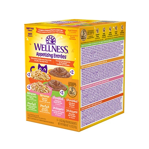 Wellness - Appetizing Entrées - Shredded & Mousse Favorites, Poultry Variety Pack Wet Cat Food 8 x 1.4oz