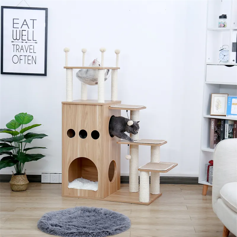 Arbre à chat en bois avec hamac