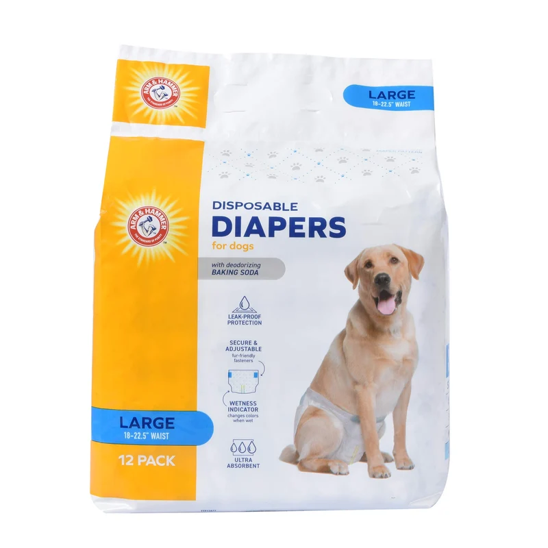 Arm & Hammer Couches jetables pour chiennes femelles – Absorption, contrôle des odeurs et indicateur d’humidité, Taille Large 18–23 po, 2 paquets de 12