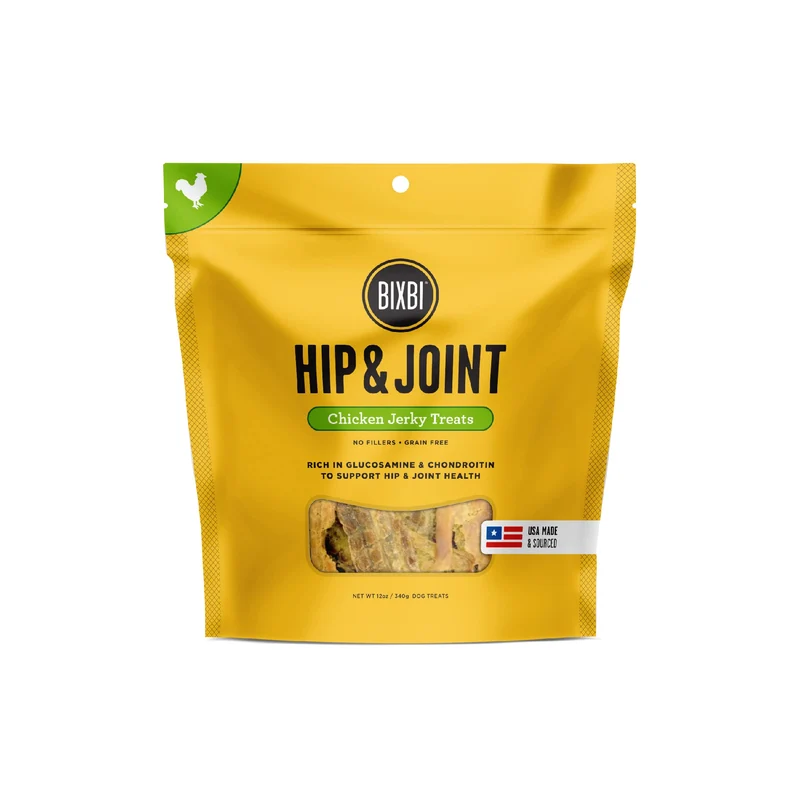 BIXBI Jerky Poulet – Soutien Hanches et Articulations, Friandises Chien Sans Céréales, Fabriqué aux États‑Unis, Protéines Élevées