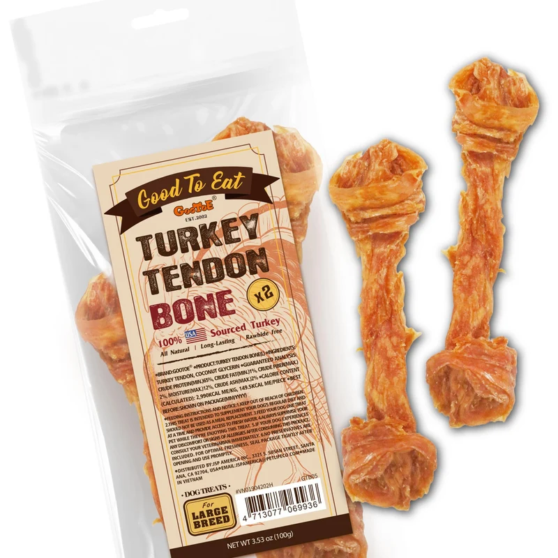 Gootoe Tendons de Dinde pour Chiens (L) – Récompenses Naturelles, Hypoallergéniques, Alternative au cuir brut, Longue Durée, Pack 2