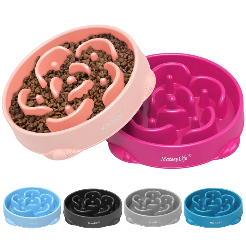 MateeyLife Bols Puzzle pour Chiens Grands – 2 Pièces, Ralentisseur Anti-Étouffement et Anti-Glissement Rose & Violet