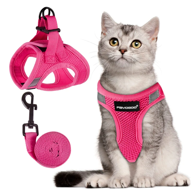 FAYOGOO Harnais et Laisse pour Chat Rose – Enfilage Simple et Anti-Fuite