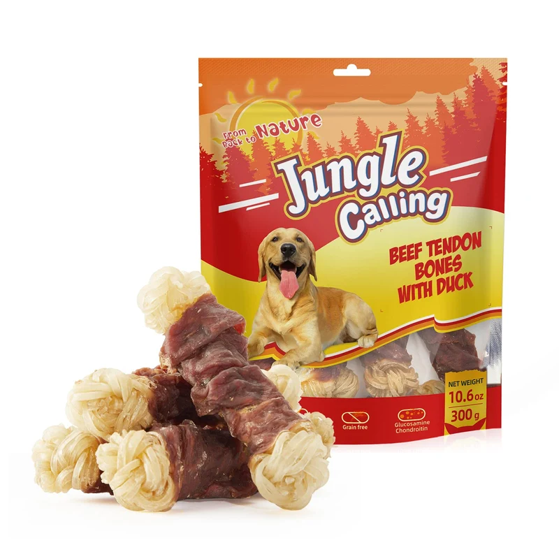 Jungle Calling Tendons de Boeuf pour Chiens — Canard Enrobé, Longue Durée et Glucosamine