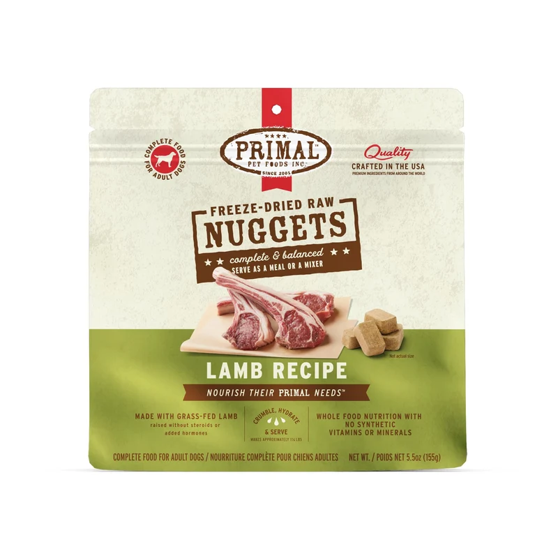 Primal Pet Foods - Morceaux lyophilisés d'agneau pour chien — Repas complet et équilibré, sans céréales, 156 g