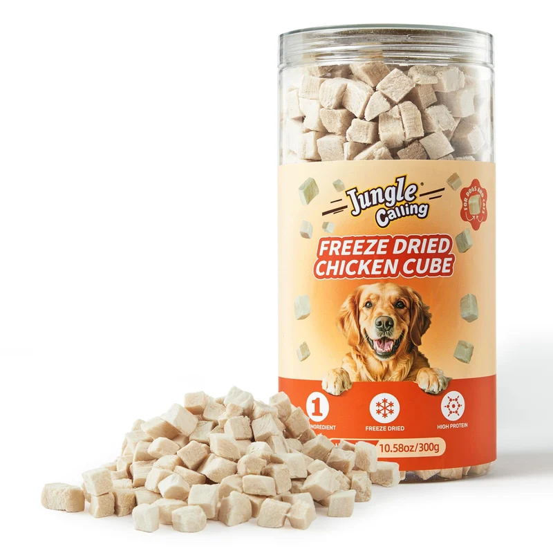 Jungle Calling Bouchées de Poulet Lyophilisé — Friandises Protéinées Sans Céréales pour Chats et Chiens, Topper Bio, 300 g