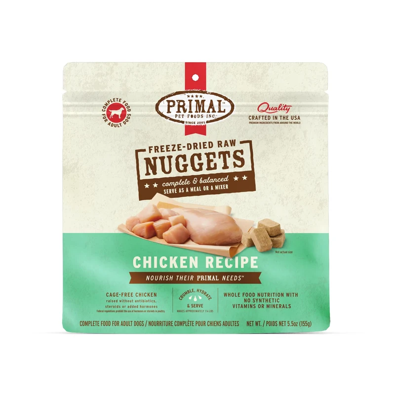 Primal Pet Foods – Nuggets crus déshydratés au poulet, repas complet et équilibré, sans céréales, 5,5 oz