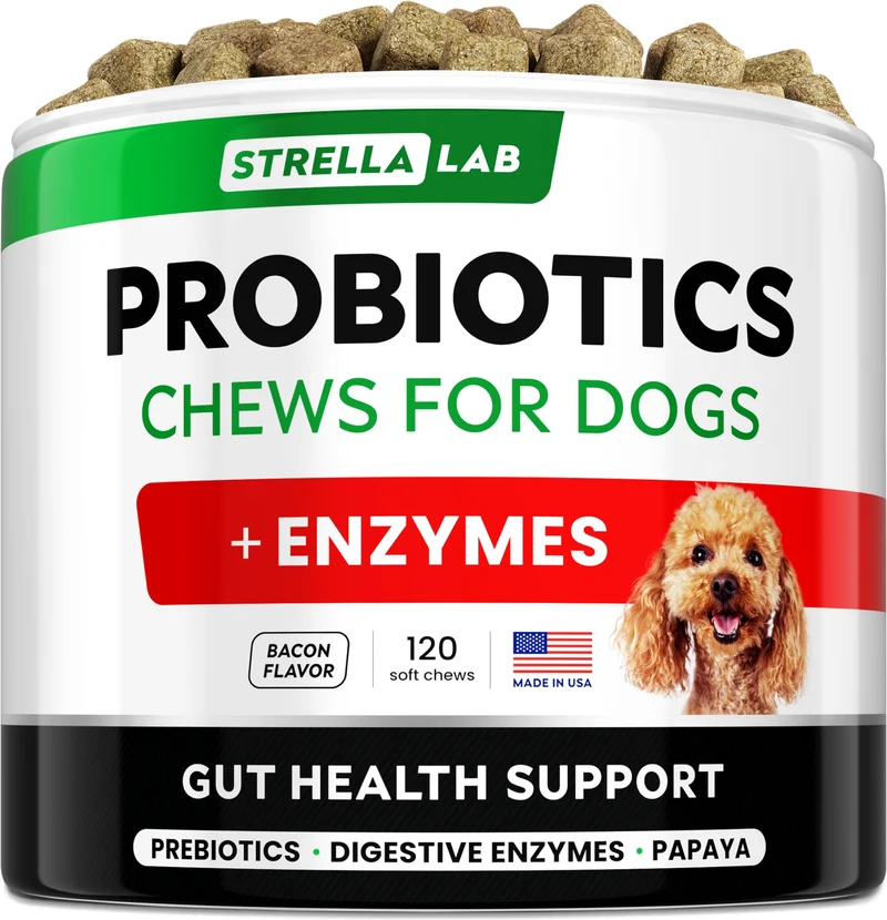 STRELLALAB StrellaLab – Probiotiques pour Chiens, enzymes digestives + prébiotiques – bouchées au goût bacon